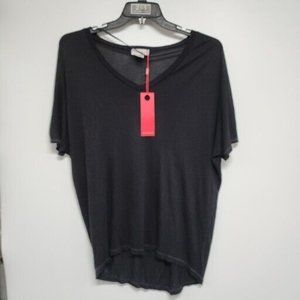 NEW XCVI Wearables Size xs Black Short Sleeve OVERSIZED Top Shirt Blouse Rayon